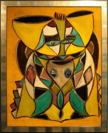Painting titled "Inca" by Chan Mengal, Original Artwork, Oil Mounted on artwork_cat.