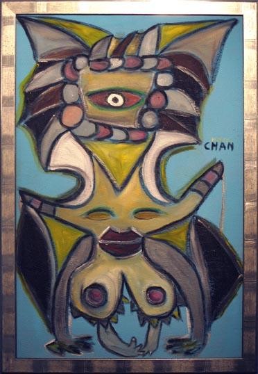 Painting titled "Cyclope" by Chan Mengal, Original Artwork, Oil