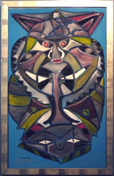 Painting titled "Garou" by Chan Mengal, Original Artwork, Oil Mounted on artwork_cat.