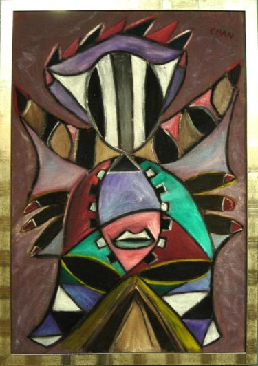 Painting titled "Sans masque" by Chan Mengal, Original Artwork, Oil