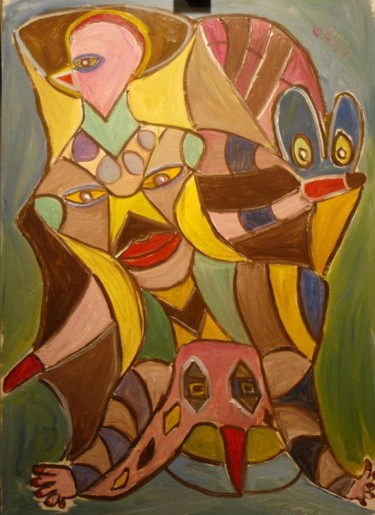 Peinture intitulée "Le fou du roi" par Chan Mengal, Œuvre d'art originale, Huile Monté sur artwork_cat.