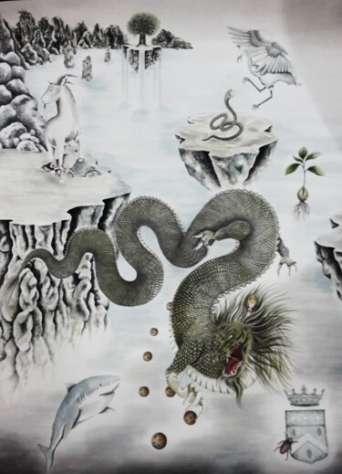 Dessin intitulée ""Dragon" (commande)" par Chan N.May, Œuvre d'art originale, Crayon