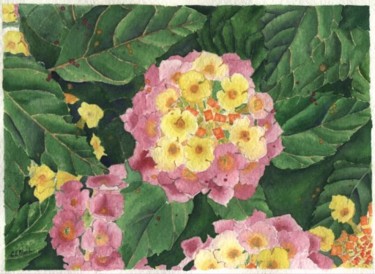 Painting titled "Mall Flowers" by Chana Esther Bloch, Original Artwork, Watercolor