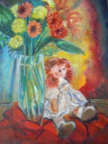 Peinture intitulée "Le Vase à la Poupée" par Liliane Chanal-Jouet, Œuvre d'art originale