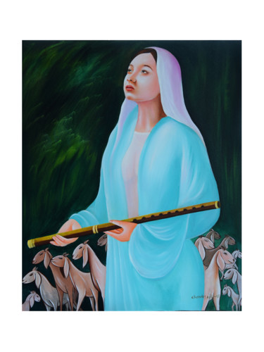 Painting titled "goat's queen.jpg" by Chandan Singh, Original Artwork, Acrylic