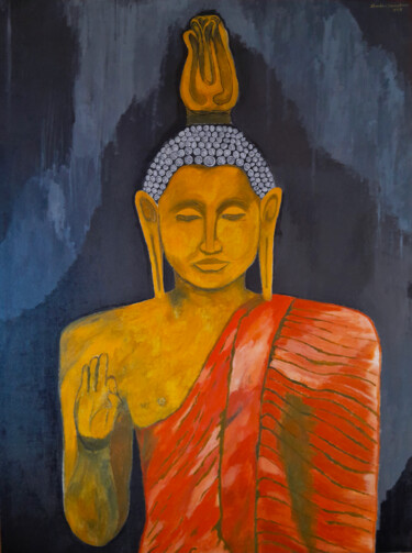 Peinture intitulée "Tranquil Buddha" par Chandana Hewapathirana, Œuvre d'art originale, Acrylique