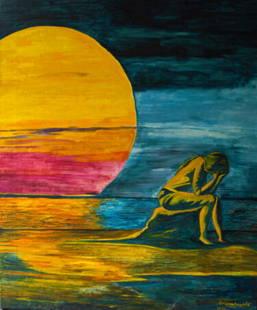 Painting titled "Lonely" by Chandana Hewapathirana, Original Artwork, Acrylic