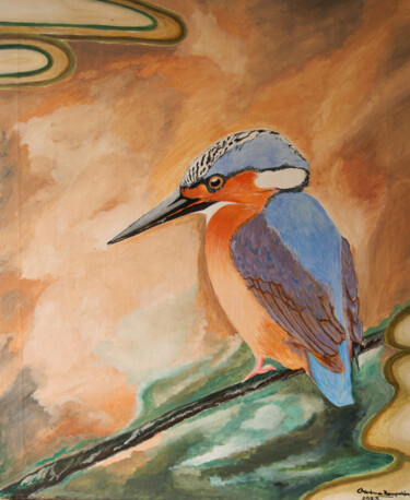 Ζωγραφική με τίτλο "Kingfisher" από Chandana Hewapathirana, Αυθεντικά έργα τέχνης, Ακρυλικό