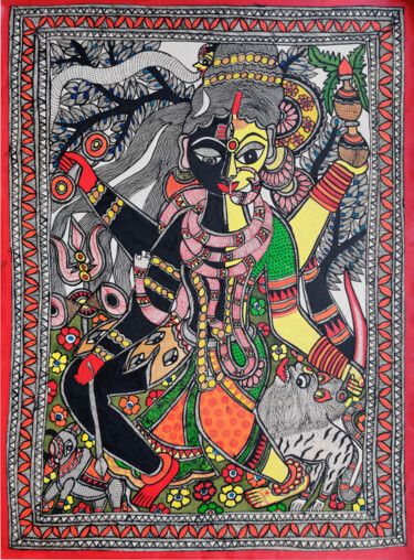 Madhubani Painting ( Ardhnareshwar) Malerei mit dem Titel "Madhubani Painting…" von Chandrakala Devi Deve, Original-Kunstwerk, Acryl