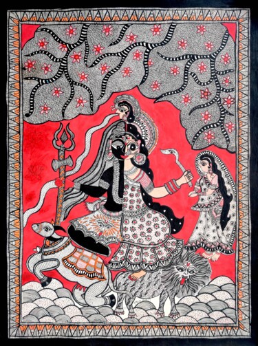 Painting titled "Madhubani Painting" by Chandrakala Devi Deve, Original Artwork, Acrylic