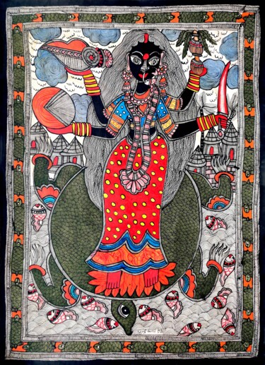 Madhubani Painting ( Ganga Maa ) Malerei mit dem Titel "Madhubani Painting…" von Chandrakala Devi Deve, Original-Kunstwerk, Acryl