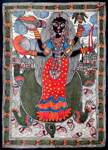 Painting titled "Madhubani Painting…" by Chandrakala Devi Deve, Original Artwork, Acrylic