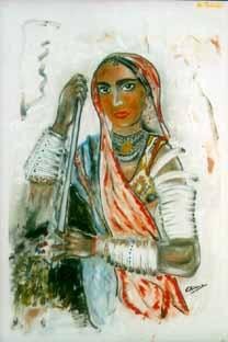 Painting titled "Rajasthani woman" by Narayanan Ramachandran, Original Artwork, Oil