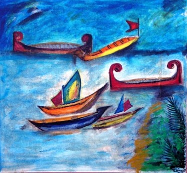 Painting titled "Kerala Backwaters" by Narayanan Ramachandran, Original Artwork, Oil