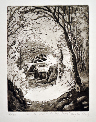 Printmaking titled "sur le chemin de Sa…" by Rung-Tsu Chang, Original Artwork, Etching