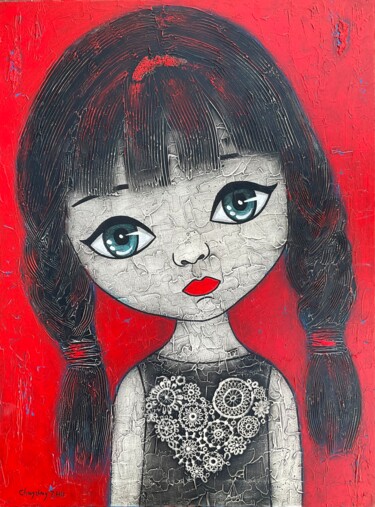 Pintura intitulada "Petite fille 01" por Changzheng Zhu, Obras de arte originais, Acrílico