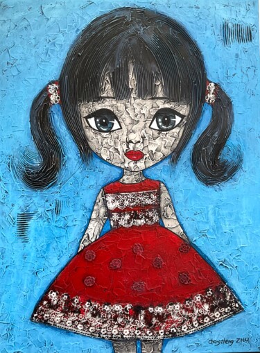 Peinture intitulée "Petite fille 02" par Changzheng Zhu, Œuvre d'art originale, Acrylique Monté sur Châssis en bois