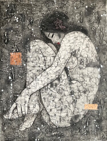Painting titled "Nuit tranquille" by Changzheng Zhu, Original Artwork, Acrylic Mounted on Wood Stretcher frame