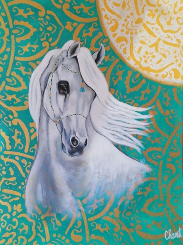 Malerei mit dem Titel "Pur-sang Arabe" von Chant, Original-Kunstwerk, Acryl
