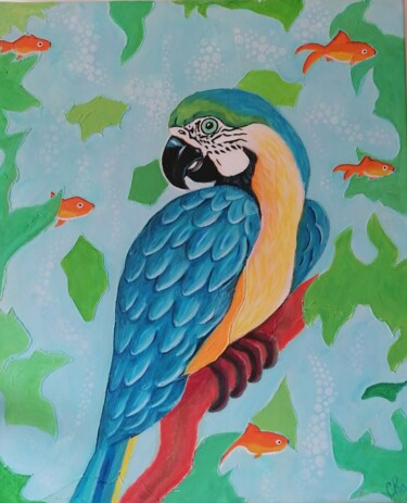 绘画 标题为“Ara bleu” 由Chant, 原创艺术品, 丙烯 安装在木质担架架上