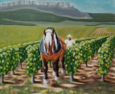 Malerei mit dem Titel "Vendange à cheval" von Chant, Original-Kunstwerk, Acryl Auf Keilrahmen aus Holz montiert