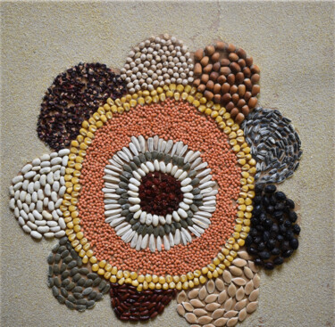 Collagen mit dem Titel "Fleur 3" von Chantal Bonnet, Original-Kunstwerk, Collagen Auf Andere starre Platte montiert