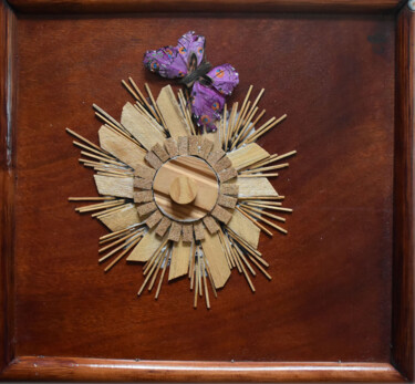 Collages titled "Fleurs 6" by Chantal Bonnet, Original Artwork, Collages Mounted on Wood Panel