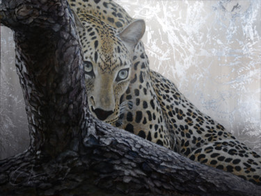 Painting titled "Leopard caché" by Chantal Cloutier, Original Artwork, Oil