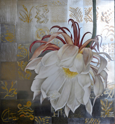 Malerei mit dem Titel "Cactus orchidée" von Chantal Cloutier, Original-Kunstwerk, Öl