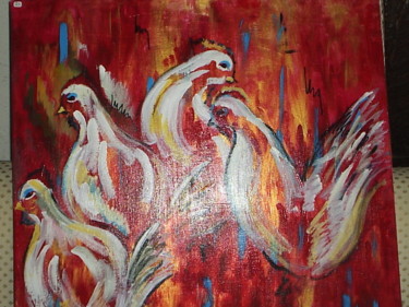Peinture intitulée "poules rouges" par Chantal De Lagenest, Œuvre d'art originale