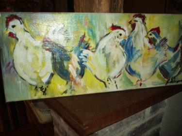 Painting titled "frise avec poules" by Chantal De Lagenest, Original Artwork