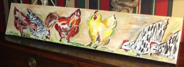 Peinture intitulée "frise avec poules 2" par Chantal De Lagenest, Œuvre d'art originale