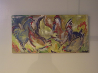 Peinture intitulée "les 6 poules" par Chantal De Lagenest, Œuvre d'art originale