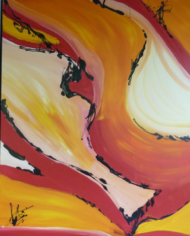 Painting titled "Jeu de flammes" by Chantal Derderian Christol, Original Artwork, Acrylic