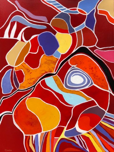 Peinture intitulée "Torsades colorées" par Chantal Derrien, Œuvre d'art originale, Acrylique