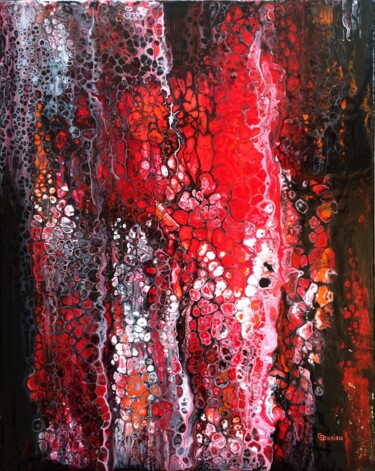 Painting titled "Flammes" by Chantal Derrien, Original Artwork, Acrylic