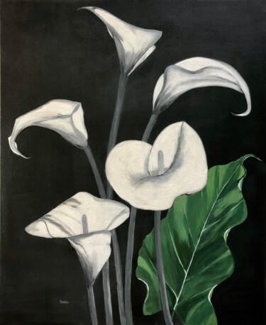 Painting titled "Arums" by Chantal Derrien, Original Artwork, Acrylic