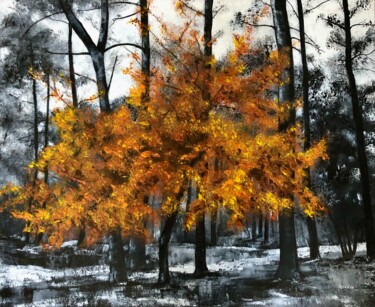 Pintura intitulada "L'automne" por Chantal Derrien, Obras de arte originais, Acrílico
