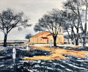 Painting titled "Eglise St Eloi" by Chantal Derrien, Original Artwork, Acrylic
