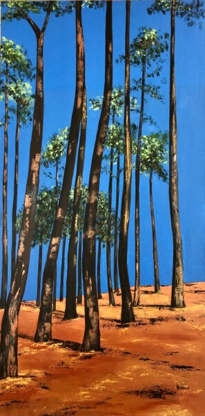 Malerei mit dem Titel "Soleil en forêt" von Chantal Derrien, Original-Kunstwerk, Acryl