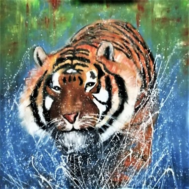 Картина под названием "TIGRE" - Chantal Eymes, Подлинное произведение искусства, Масло