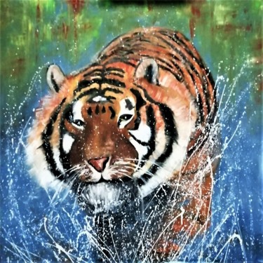 Malerei mit dem Titel "TIGRE" von Chantal Eymes, Original-Kunstwerk, Öl