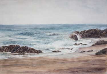 Painting titled "Atlantique" by Chantal Fazio-Tiam, Original Artwork, Watercolor