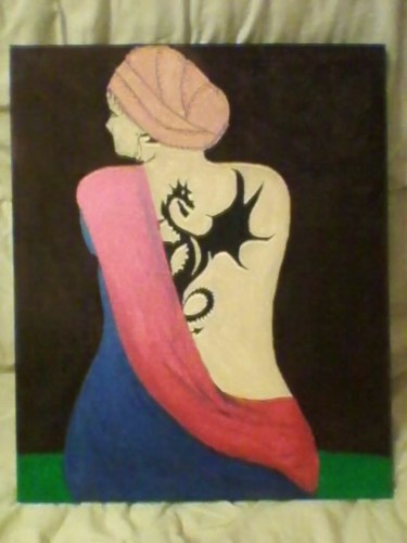 Painting titled "femme au tatouage" by Serge Fiorato, Original Artwork