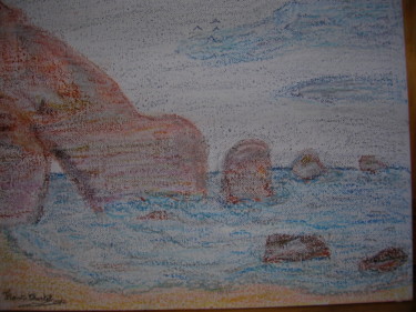 Peinture intitulée "mer-et-rocher-au-cr…" par Serge Fiorato, Œuvre d'art originale