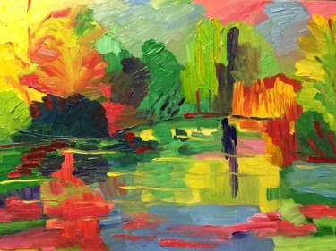 Schilderij getiteld "Jardin de Monet" door Chantal Heudier, Origineel Kunstwerk