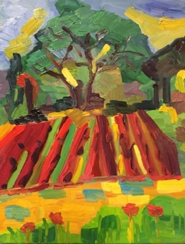 Pittura intitolato "Vignes rouges" da Chantal Heudier, Opera d'arte originale