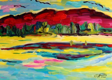 Painting titled "Collines rouges" by Chantal Heudier, Original Artwork