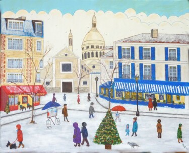 Malerei mit dem Titel "Place du Tertre" von Chantal Le Pape, Original-Kunstwerk, Acryl