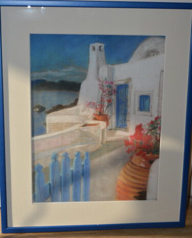 Drawing titled "La Grêce" by Chantal Macé, Original Artwork, Pastel Mounted on Other rigid panel